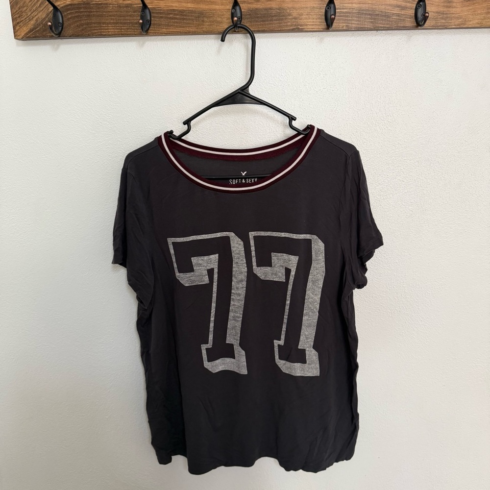 American Eagle Outfitters Charcoal and Burgundy Graphic Tee